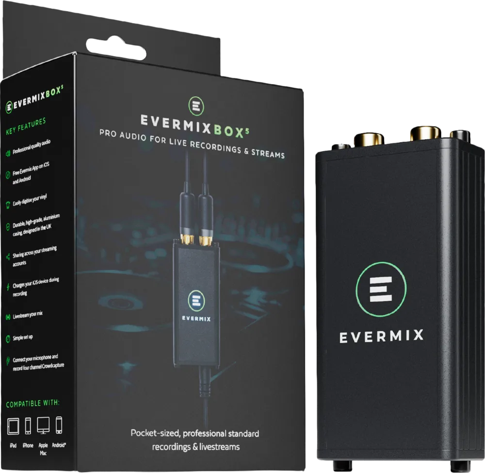 Interface de áudio Evermix · grava sets de DJ em alta qualidade direto no celular