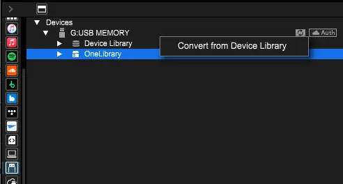 rekordbox · menu Convert a partir de Device Library · ONE Library